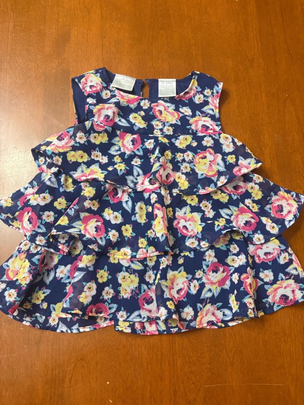 Koala Kids Navy Floral Ruffle Dress with Pink and Yellow Flowers